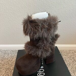 Dolls Kill Brown Fur Heeled Boots